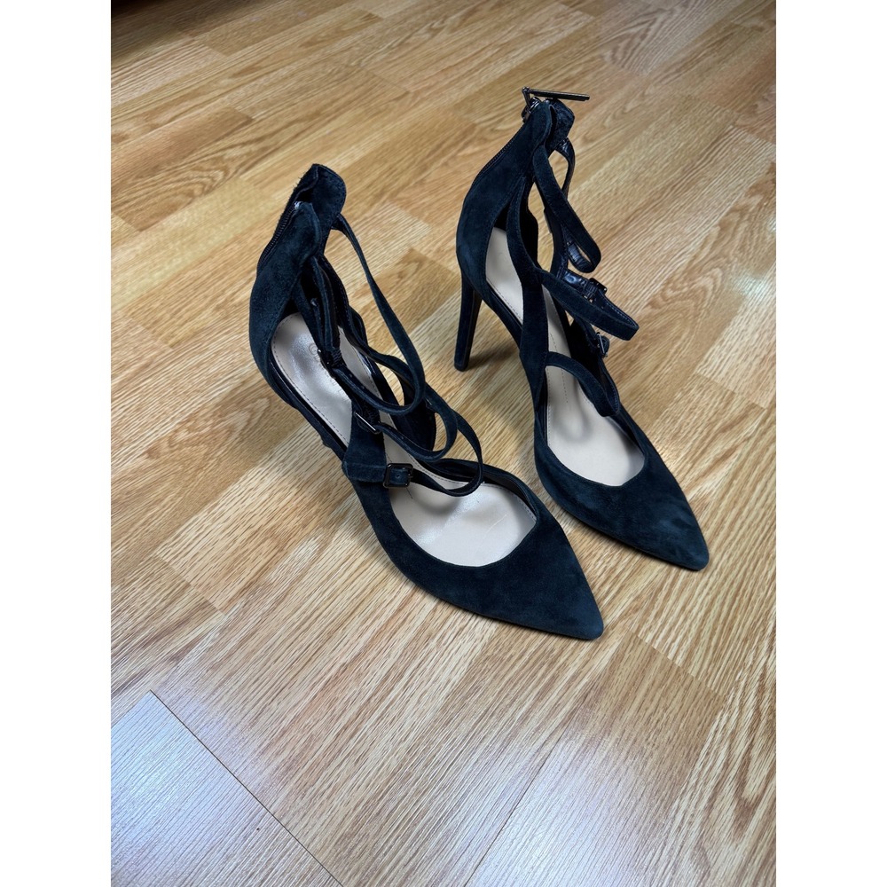 Gianni Bini Dark Romance Glam Pumps Womens 10 Black Suede Strappy Pointed Toe